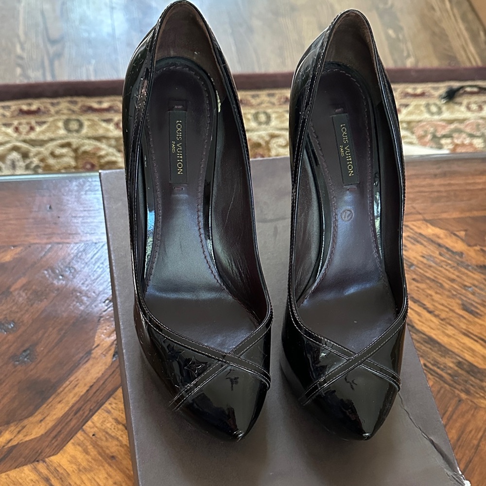 Louis Vuitton Elegant Amarante - Black/Purple High Heels Sz 38.5 - Picture 2 of 13